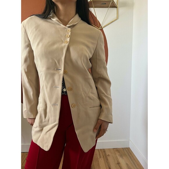vtg 90s Emanuel ungaro Designer beige minimalist classic button blazer size 2 - Picture 10 of 12